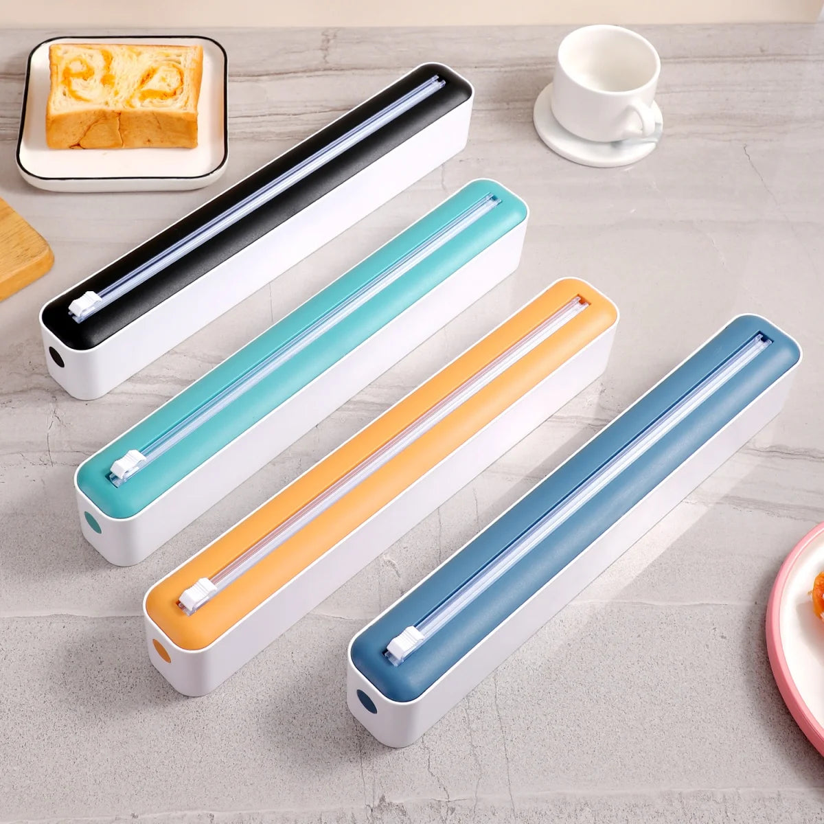 1Pc Black/Blue/Yellow/Green, Four Available Styles Household Kitchen Wrap Dispenser with Foil & Cling Film Cutter Box, Fresh Bag C