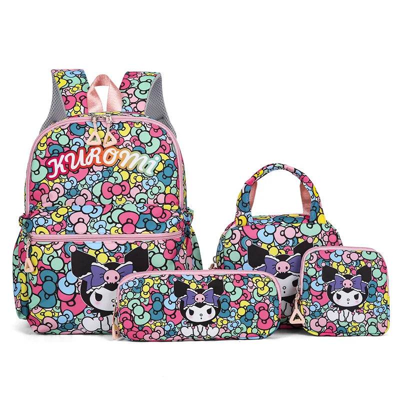 4Pcs School Bag Set For Elementary School Students Cartoon Printed Hello Kitty Kuromi Junior High School Backpack With Pen Bag - AIAZ