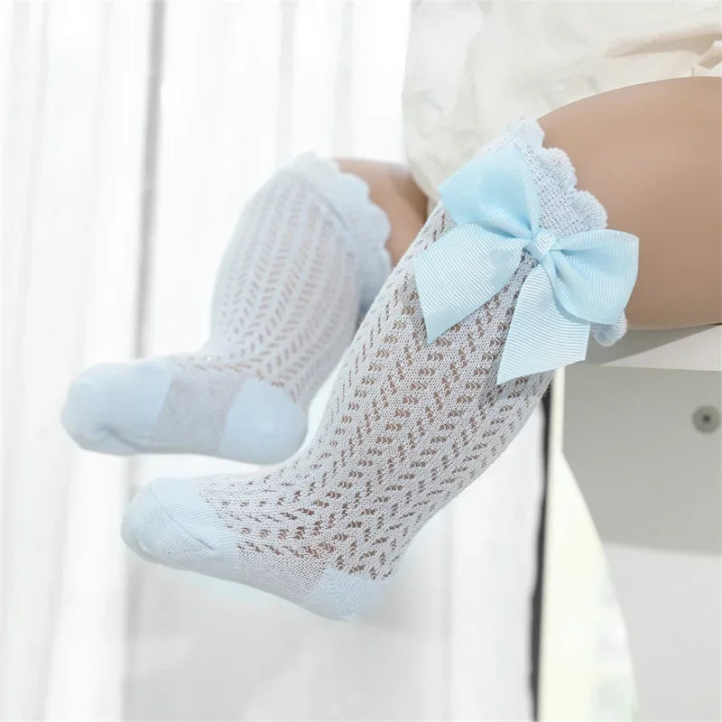 0-36M Baby Girl Socks Toddler Big Bow Cotton Summer Mesh Infant Knee Socks Newborn Long Princess Socks For Girls 2025