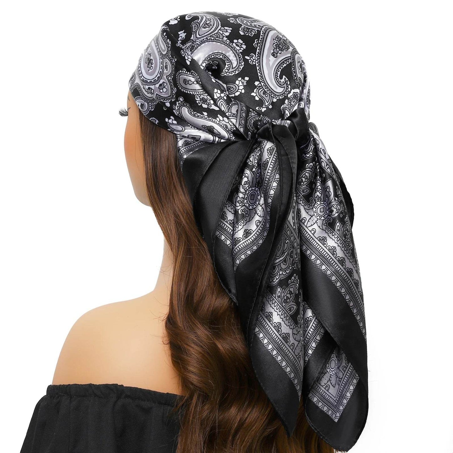 Head Scarf Women Luxury Brand Square 90*90cm Silk Foulard Satin Bandana Cheveux Soft Neckerchief Hijab Hair Scarves For Ladies - AIAZ