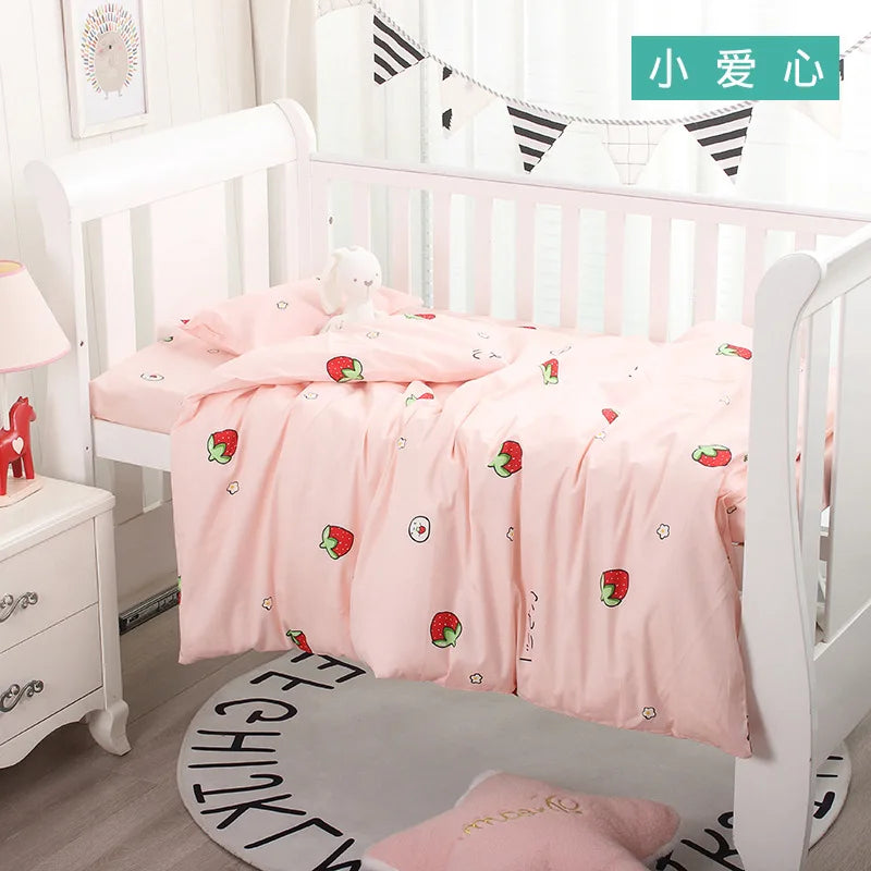 3Pcs Set Newborn Baby Cot Sheet Duvet Cover Case Pillowcase Cotton Cartoon Print Crib Flat Bed Sheet Infant Toddlers Beddings