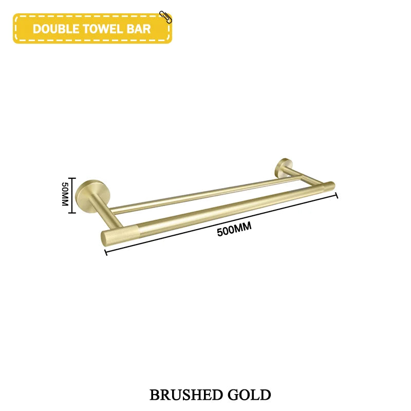 Brushed Gold Stainless Steel Wall Mount Towel Bar Towel Ring Paper Holder Bathrobe Hook Toilet Brush Bathroom Accessories