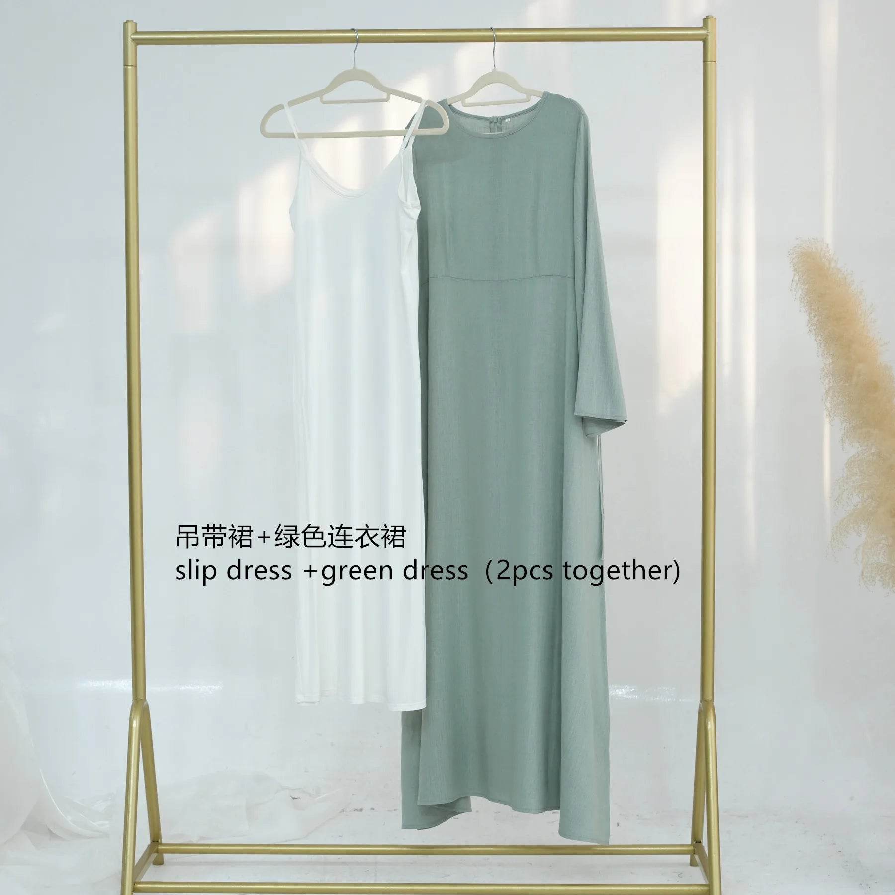 Muslim Women Long Loose Maxi Dress Dubai Turkey Solid Color Cotton Linen Waist Robe Abaya - AIAZ