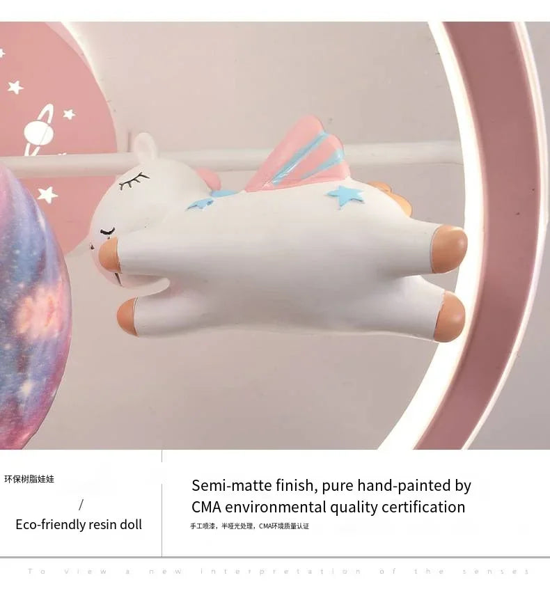 Cartoon Unicorn Bedroom Light Creative Astronaut Pendant Light  Simple Children's Room Light Eye Protection Stepless Dimming