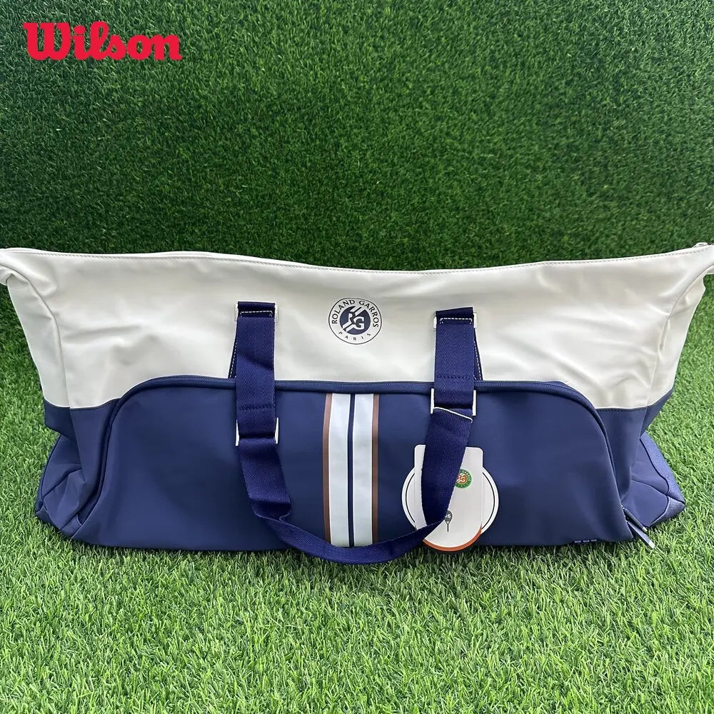Wilson 2023 Navy 4-6pcs Tennis Racket Bag Super Tour Nylon Large Tennis Bag for 6 Racquets With Two Compartment