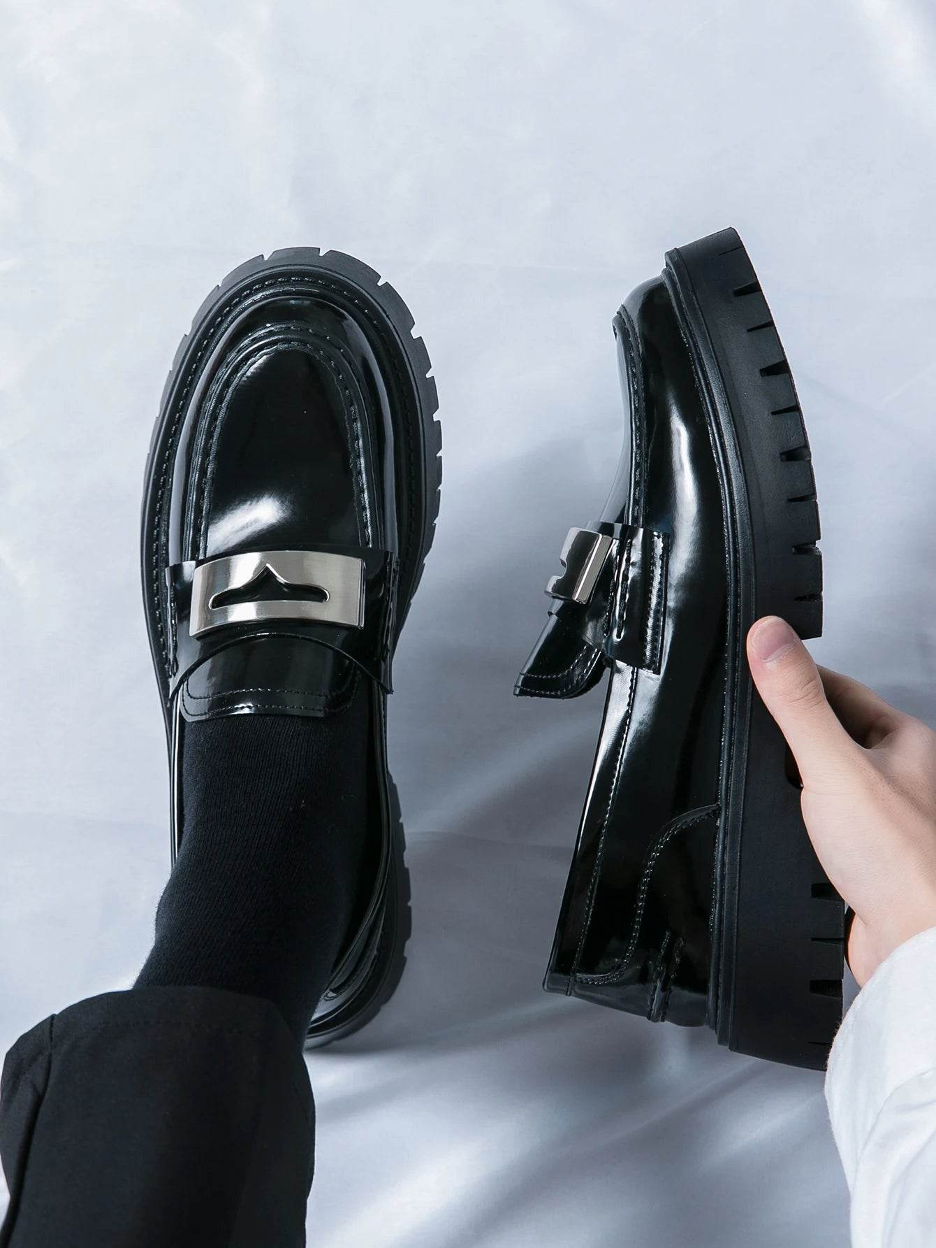 Platform New Men's Dress Leather Shoes High Classic Comfortable Pointed Toe Lace-up Business Shoes Fashion Casual Wedding Party - AIAZ