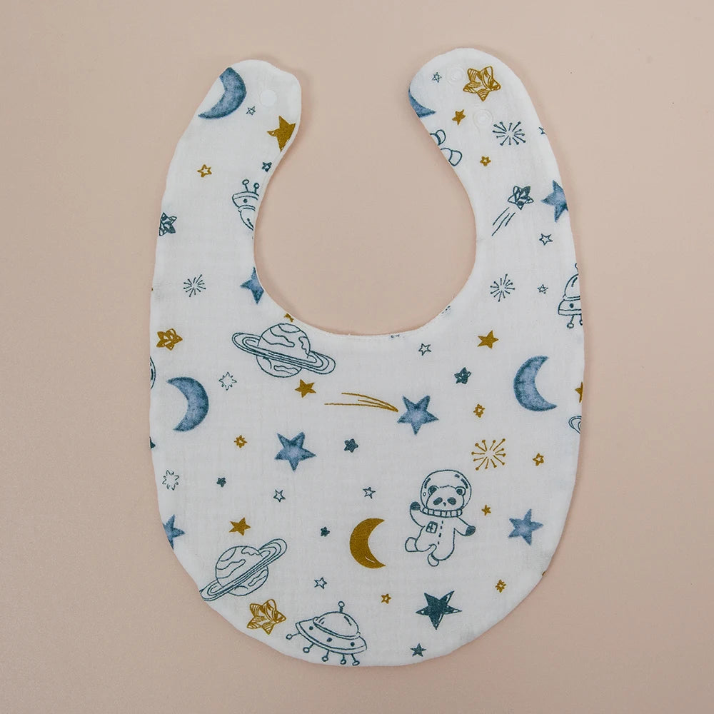 2Pcs/Set Baby Bibs Reusable Saliva Towel Good Absorption Soft 100% Cotton Gauze Cartoon Print Adjustable Baby Feeding Bibs