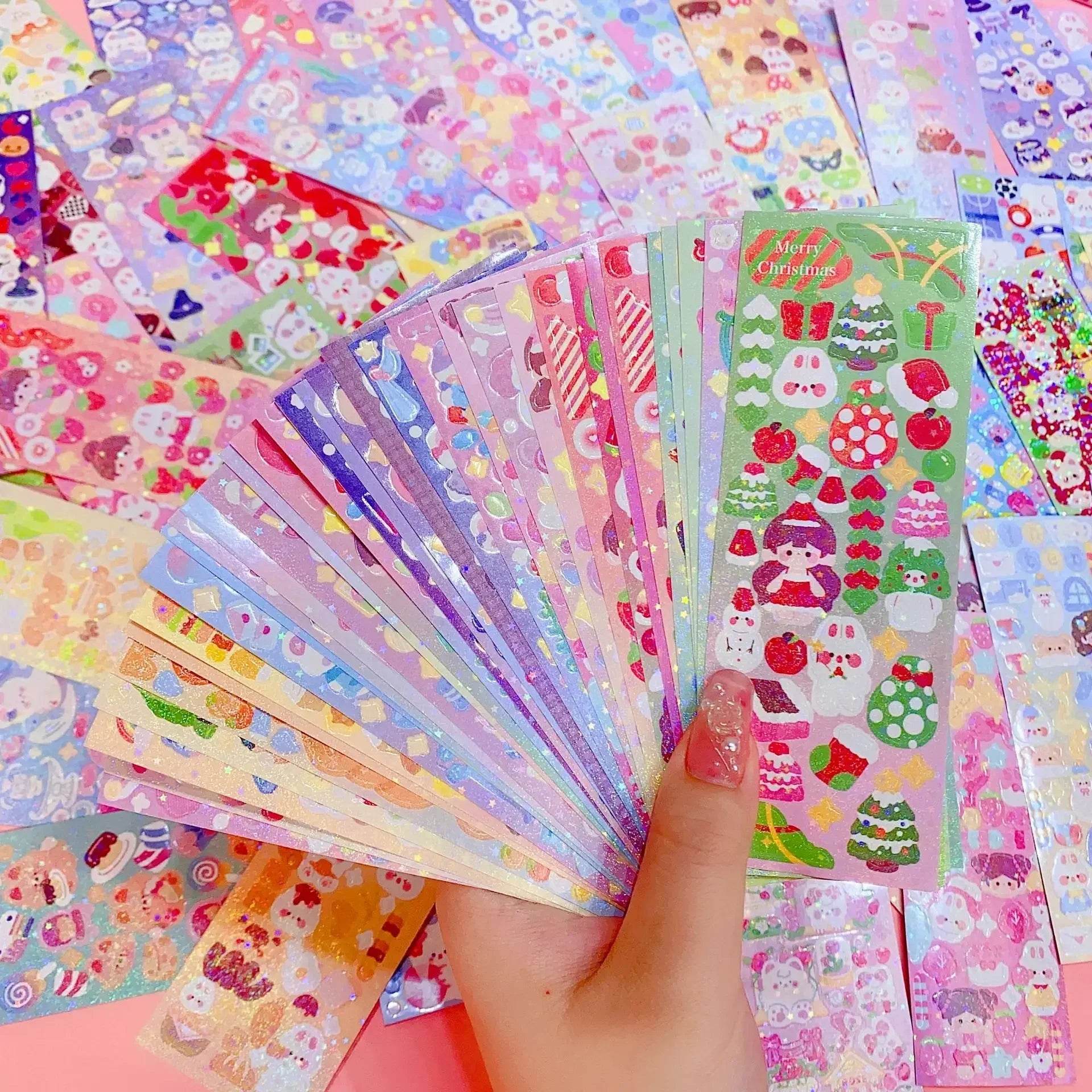 Kawaii Handbook Stickers Cartoon Collage Laser Student DIY Decorative Scrapbooking Journals Stationery Back School Supplies - AIAZ