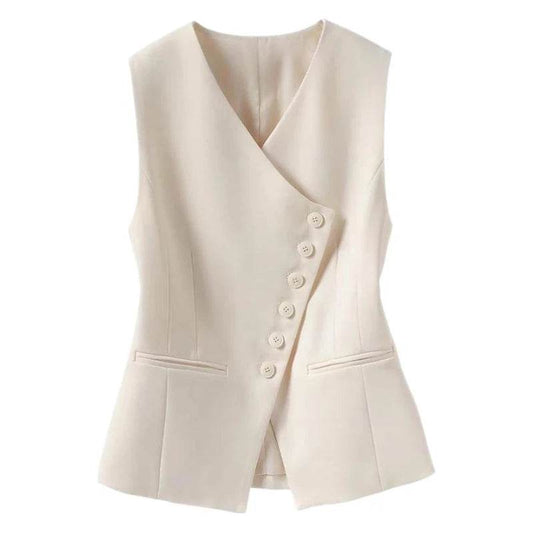 Vest Tops Women Vests V Neck Sleeveless Coats Single Breasted Slim High Waist Coat Y2k Streetwear Elegant Work Off White Jackets - AIAZ