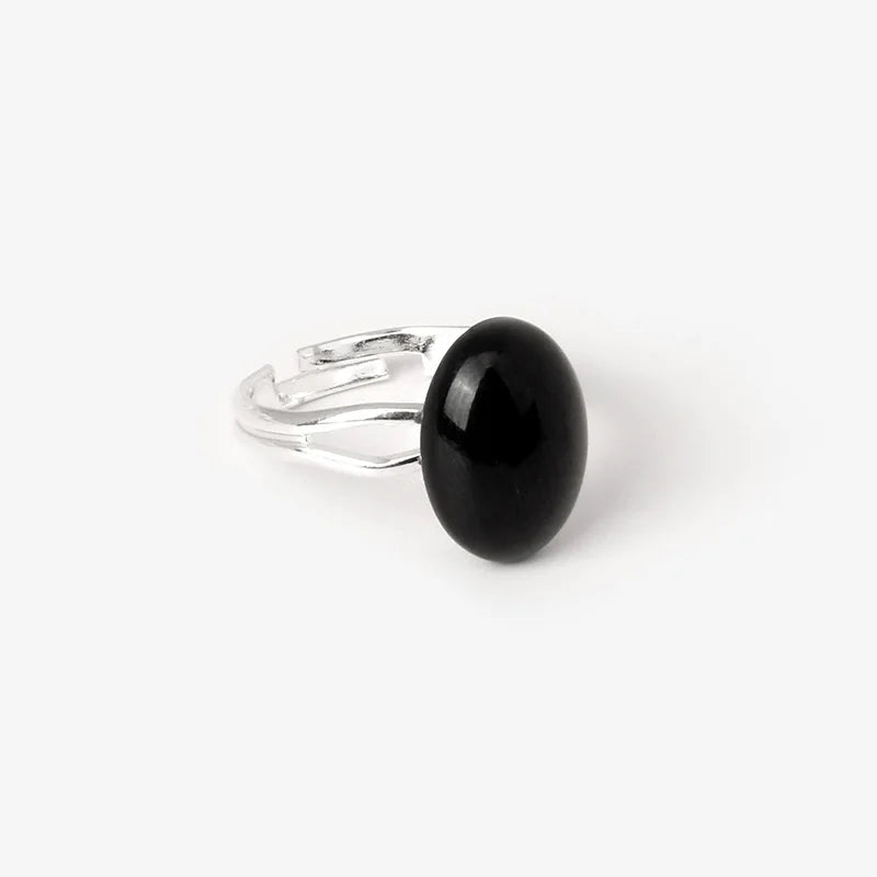 Cabochon Natural Stone Ring 10*14MM Oval Agates Turquois Quartzs Gem Finger Ring Silver Color Adjustable Open Rings Jewelry Gift