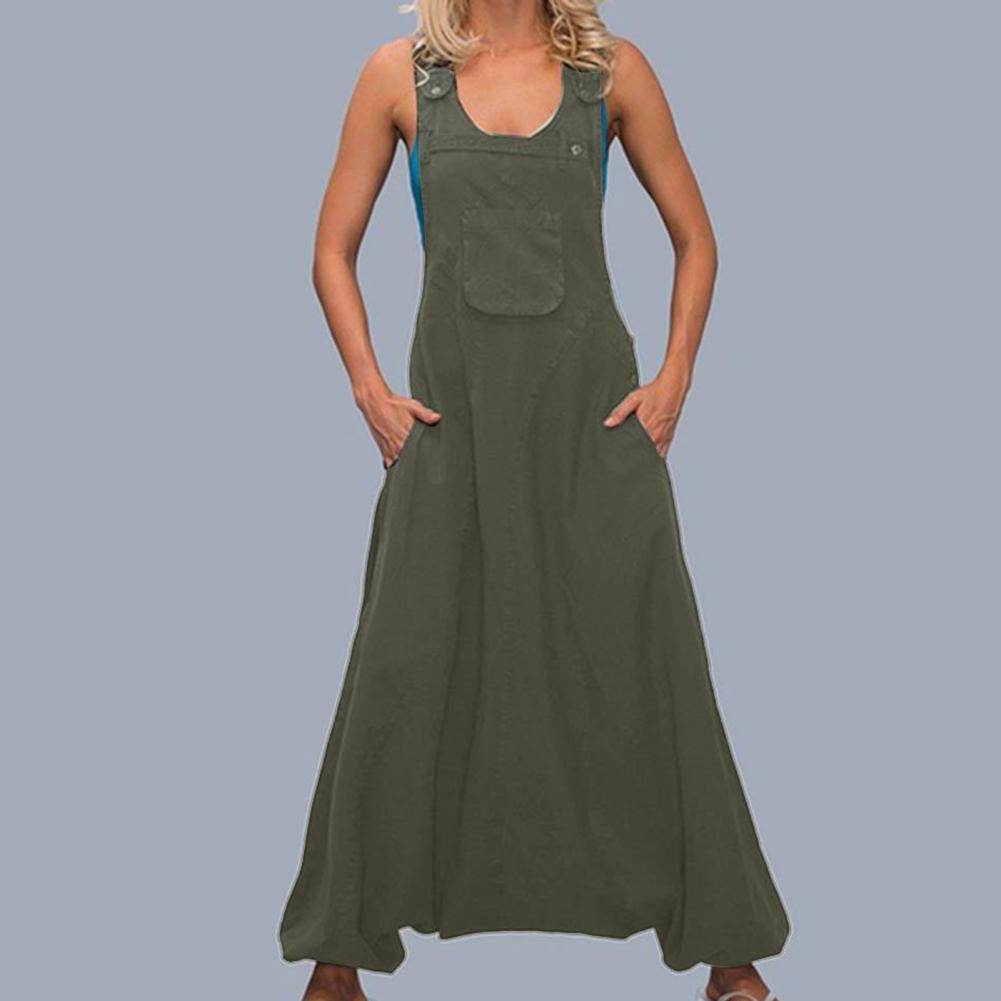 Women Summer Loose Thin Jumpsuits Harem Pants Wide Leg Pants Sleeveless Pockets Bib Jumpsuit Siamese Trousers Large Size S-5XL - AIAZ