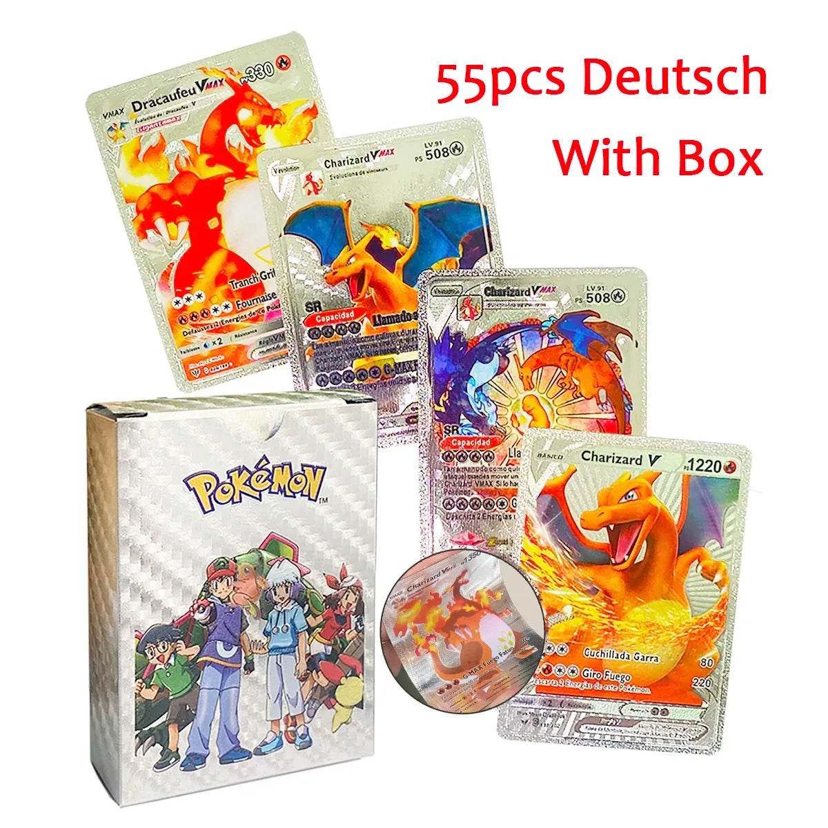 27-110pcs Pokemon Cards Pikachu Gold Silver Black Colorful Vmax GX Vstar Spanish English French German Collection Card Toys Gift - AIAZ