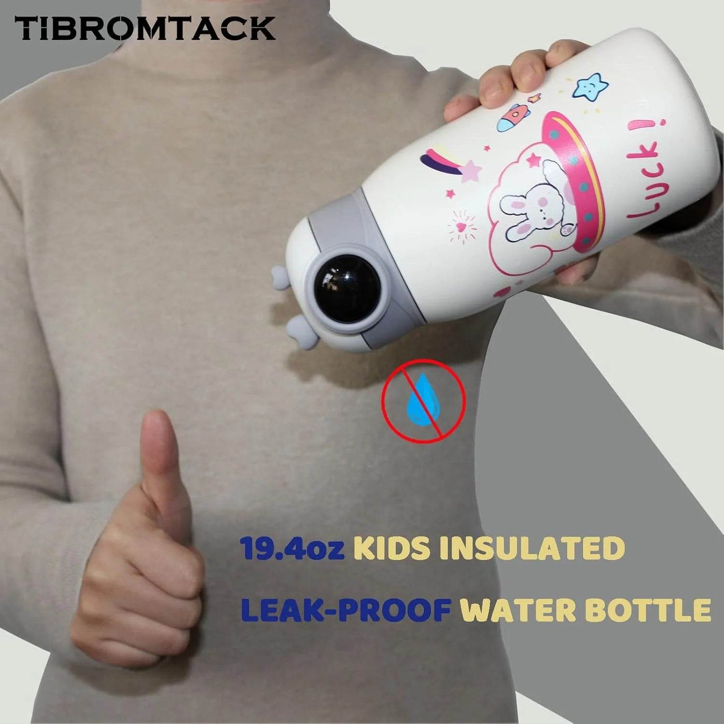 Kids Titanium Insulated Water Bottle, 2 Lids, 19 oz, Leak Proof, Crossbody Mug, Straw - AIAZ