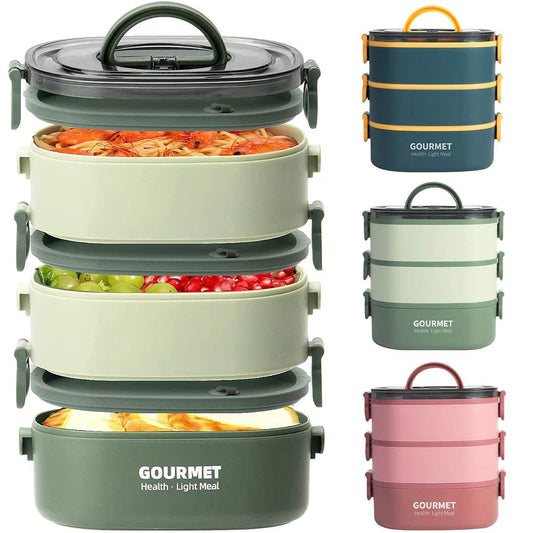Lunch Box 2000ML 3-Tier Stackable Bento Case Sealed Leak-proof Meal Box Microwave Safe Portable Students Workers Food Container - AIAZ