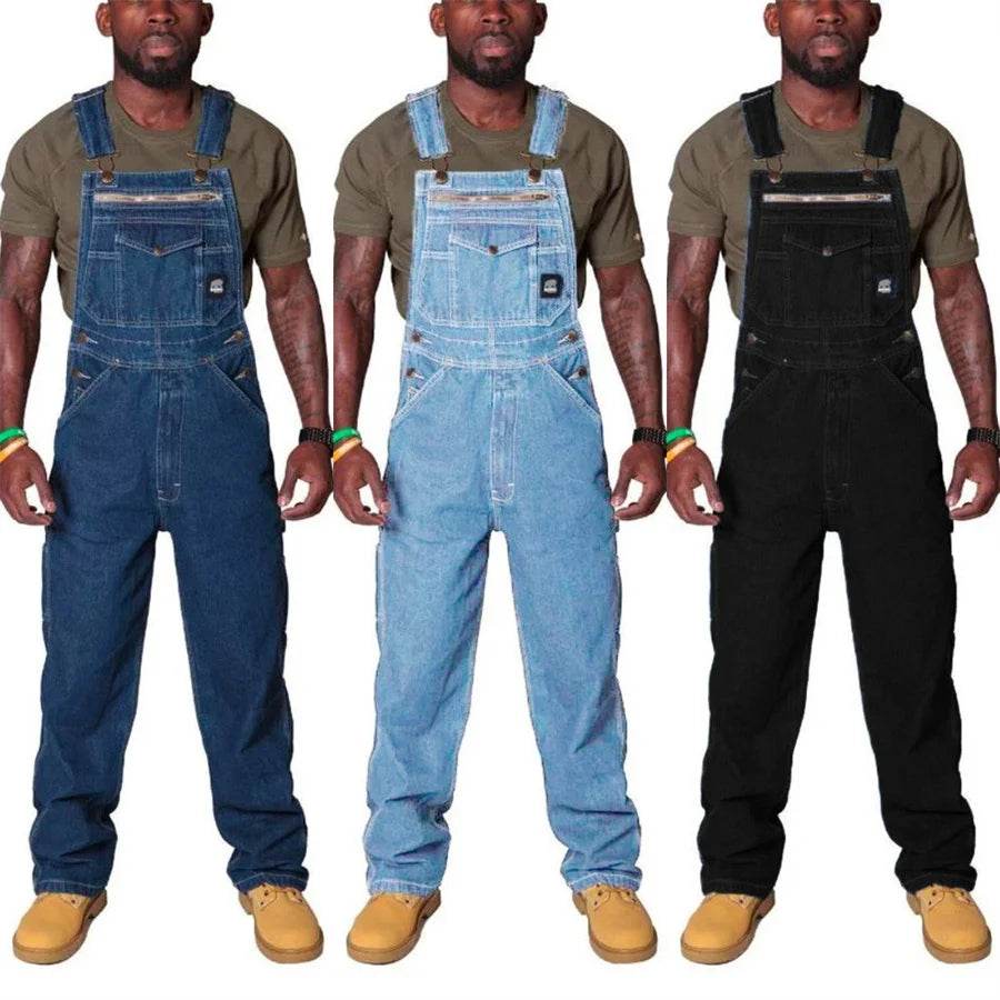 Mens Jeans Cargo Trousers Overalls for Men Fashion Denim Jumpsuit Oversized Bib Pants Men's Clothing Straight Streetwear - AIAZ