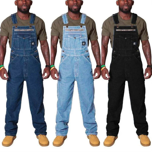 Mens Jeans Cargo Trousers Overalls for Men Fashion Denim Jumpsuit Oversized Bib Pants Men's Clothing Straight Streetwear - AIAZ