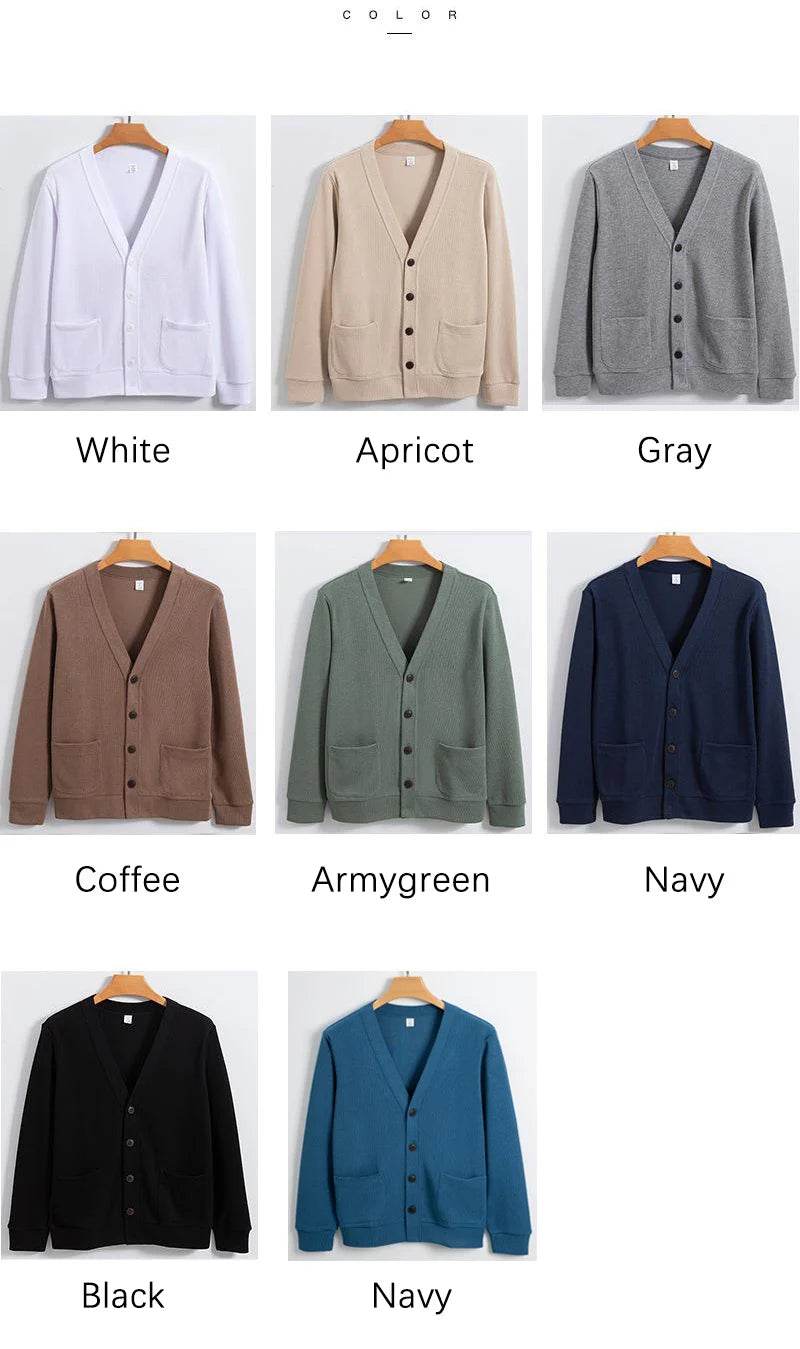 BROWON New Knitted Sweater Cardigan Men 2025 Autumn Solid Casual Man Clothes Korean Fashion 80% Cotton V-Neck Collar Sweater Men - AIAZ
