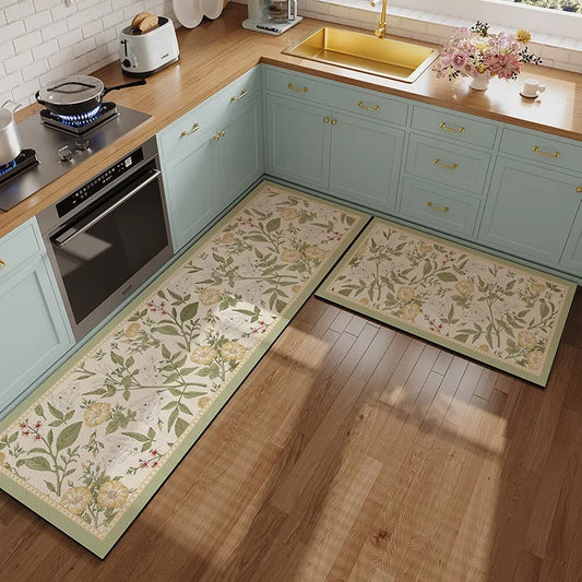 Kitchen Floor Mat Pvc Leather Waterproof Carpet Oil-proof Floral Rug Home Decoration Long Foot Mats Alfombra De Cocina 주방매트