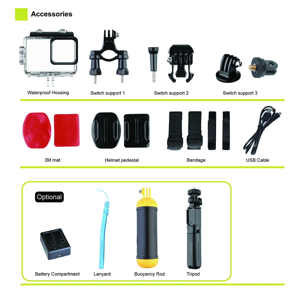 2" IPS Dual Screen Action Camera 5K 30FPS  4K 60FPS 48MP EIS Video With Optional Filter Lens 1080P Webcam Vlog WiFi Sports Cam