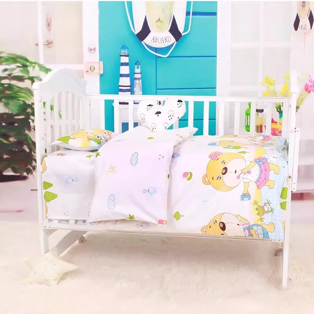 Without Filling 3Pcs Baby Nursery Crib Bedding Set Duvet Pillow Covers Cotton Sheet Include Duvet Cover Pillowcase Sheet