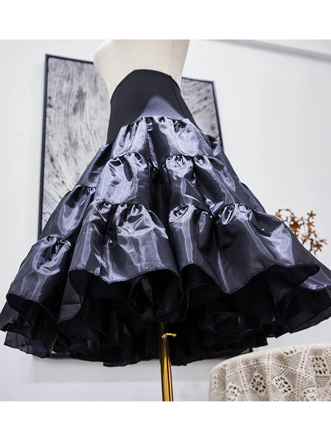 Skirts women black petticoat crinoline underskirt satin under skirt for dresses interior combination tutu skirt for girl no hoop - AIAZ