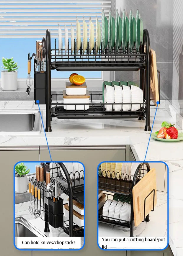 Kitchen Dish Storage Rack Countertop Water Filter Drying Bowl Basket Chopsticks Plate Storage Drain Bowl Shelf