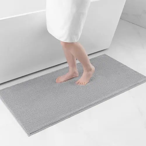Kitinjoy Luxury Chenille Bath Mat Soft Non-slip Bathroom Shower Rug Extra Absorbent Mat Washable Quick Drying Foot Floor Carpets