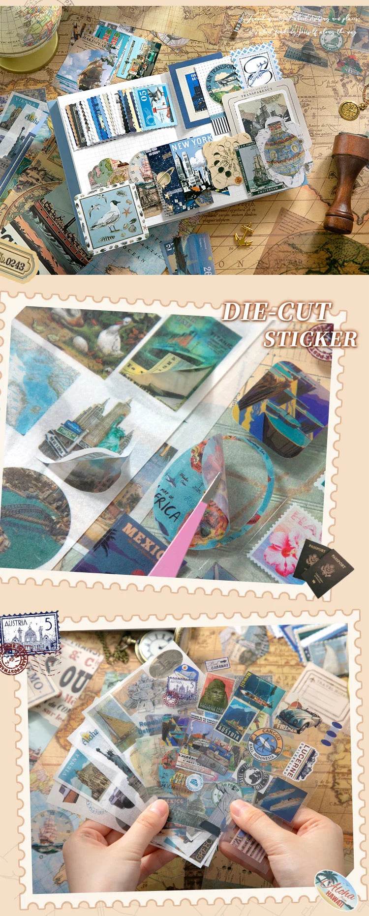 154 Pcs Vintage travel Handbook Gift Boxes School Student Reward Small Gifts Children's Gifts Scrapbook Supplies Stationery Set - AIAZ