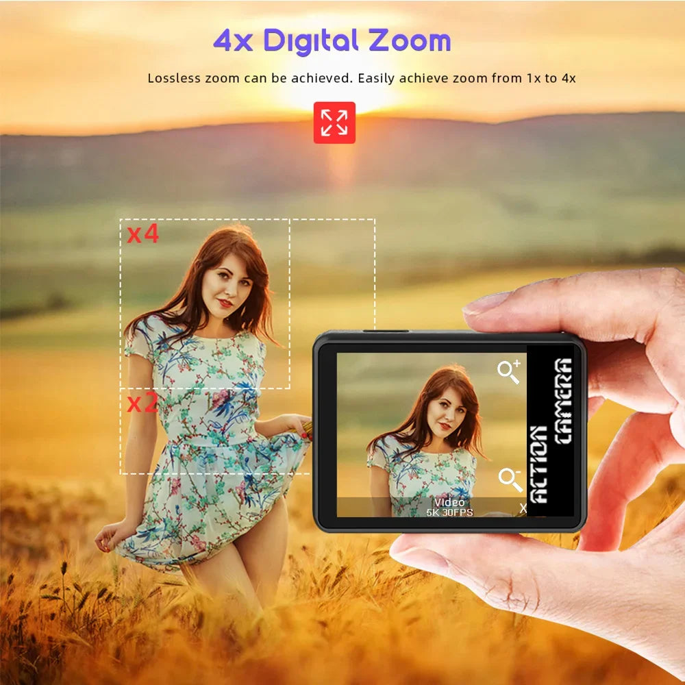 2" IPS Dual Screen Action Camera 5K 30FPS  4K 60FPS 48MP EIS Video With Optional Filter Lens 1080P Webcam Vlog WiFi Sports Cam