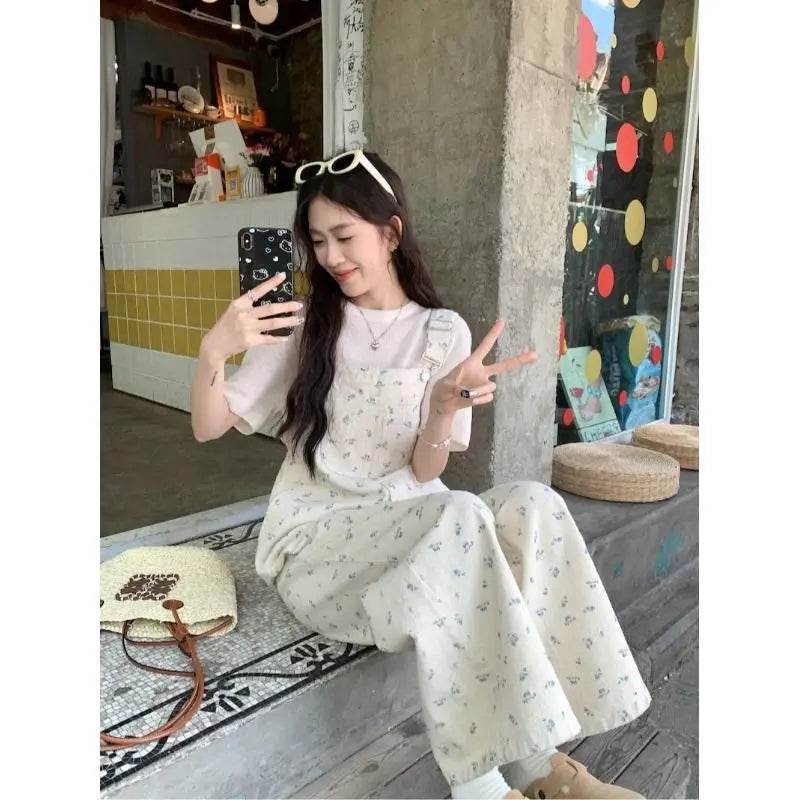 Jumpsuits Women Cute Lively Fashion Simple Floral New Autumn All-match Simple Temperament Korean Style Tender Straight Trousers - AIAZ