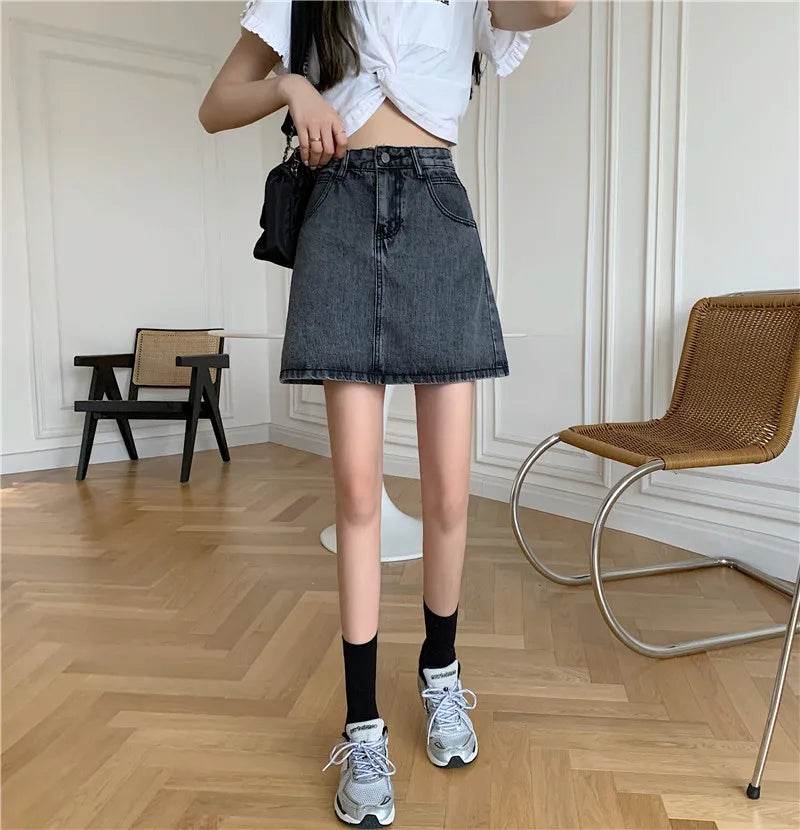 High Waist Denim Skirt Versatile Skirt Women's Clothing A-Line ort Skirt Slimming Wraparound Summer 202 plus Size - AIAZ