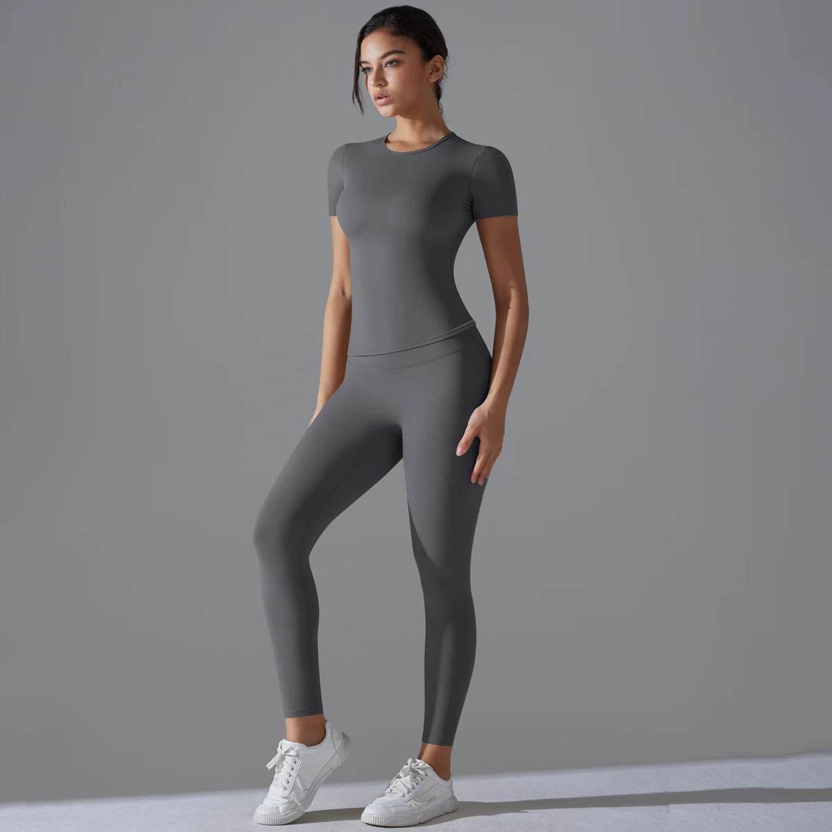 Yoga Set Women Workout Set Sportswear Gym Clothing Fitness Shorts Sleeve Crop Top High Waist Leggings Sports Suits - AIAZ