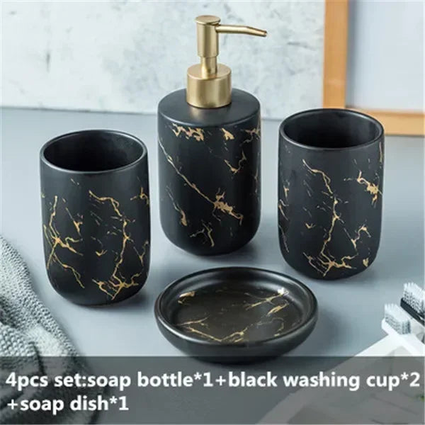 Marble Soap Dispenser Pump Bottle Ceramic Bathroom Accessory Set  Home Couple Mouthwash Cup Soap Dish Washing Tools Luxury