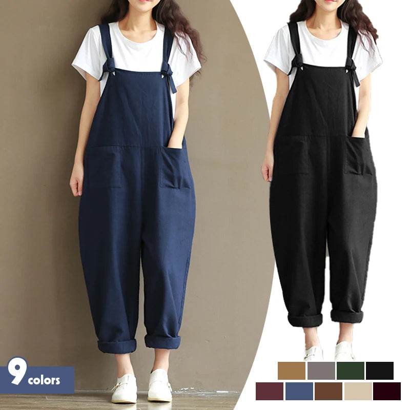 Women Strap Loose Jumpsuit Summer Casual Dungarees Pants Sleeveless Oversized Romper Baggy Overalls Jumpsuit - AIAZ