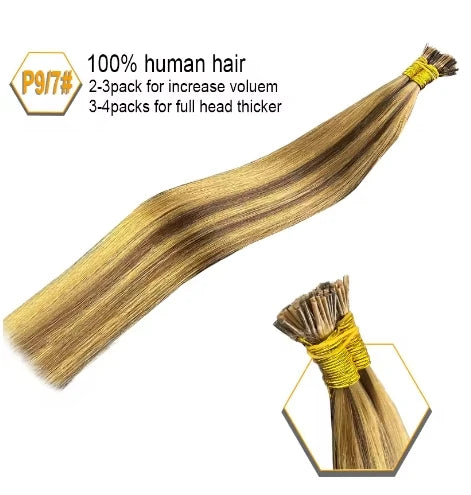 I Tips Virgin Hair Extensions 27# For Black Women 100% Remy Bulk Hair I Tip Natural Hair Extensions Straight Natural Fusion 613#