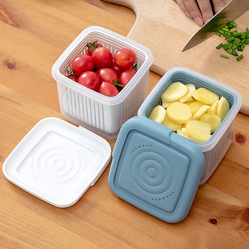 Double-layer Refrigerator Storage Box Ginger Scallion Onion Containers Sealed Fruits Vegetables Drain Crisper Kitchen Supplies