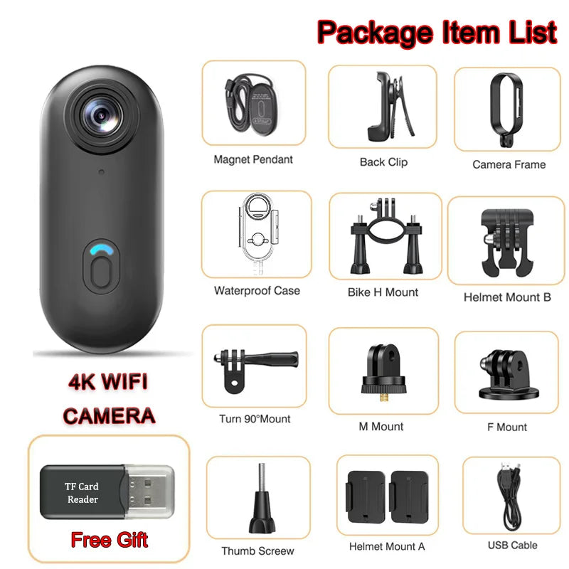 Wireless WiFi 4K UltraHD Mini Portable POV Camcorder Waterproof Magnetic Action Cam Bike Car Vlog Camera Outdoor Sports Recorder