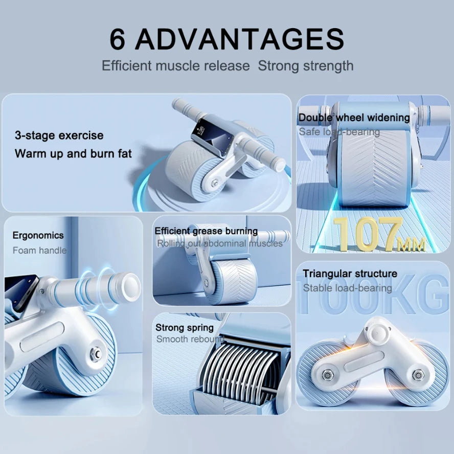 Abdominal Wheel Exerciser Dual Wheel Design Abdominal Fitness Wheel Automatic Rebound Anti-Slip for Bodybuilding Training