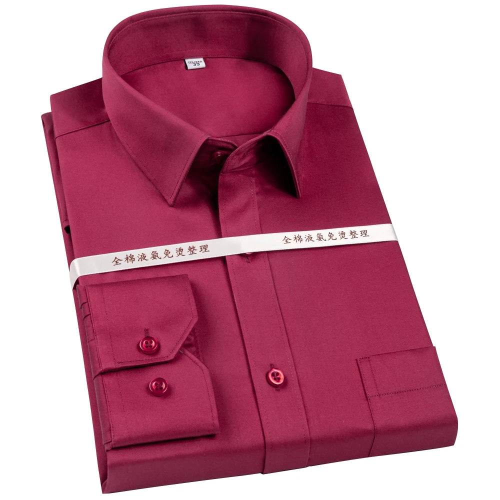 Men's Non Iron Standard-fit Solid Basic Dress Shirt Formal Business Premium 100% Cotton Male Long Sleeve Work Office Shirts - AIAZ