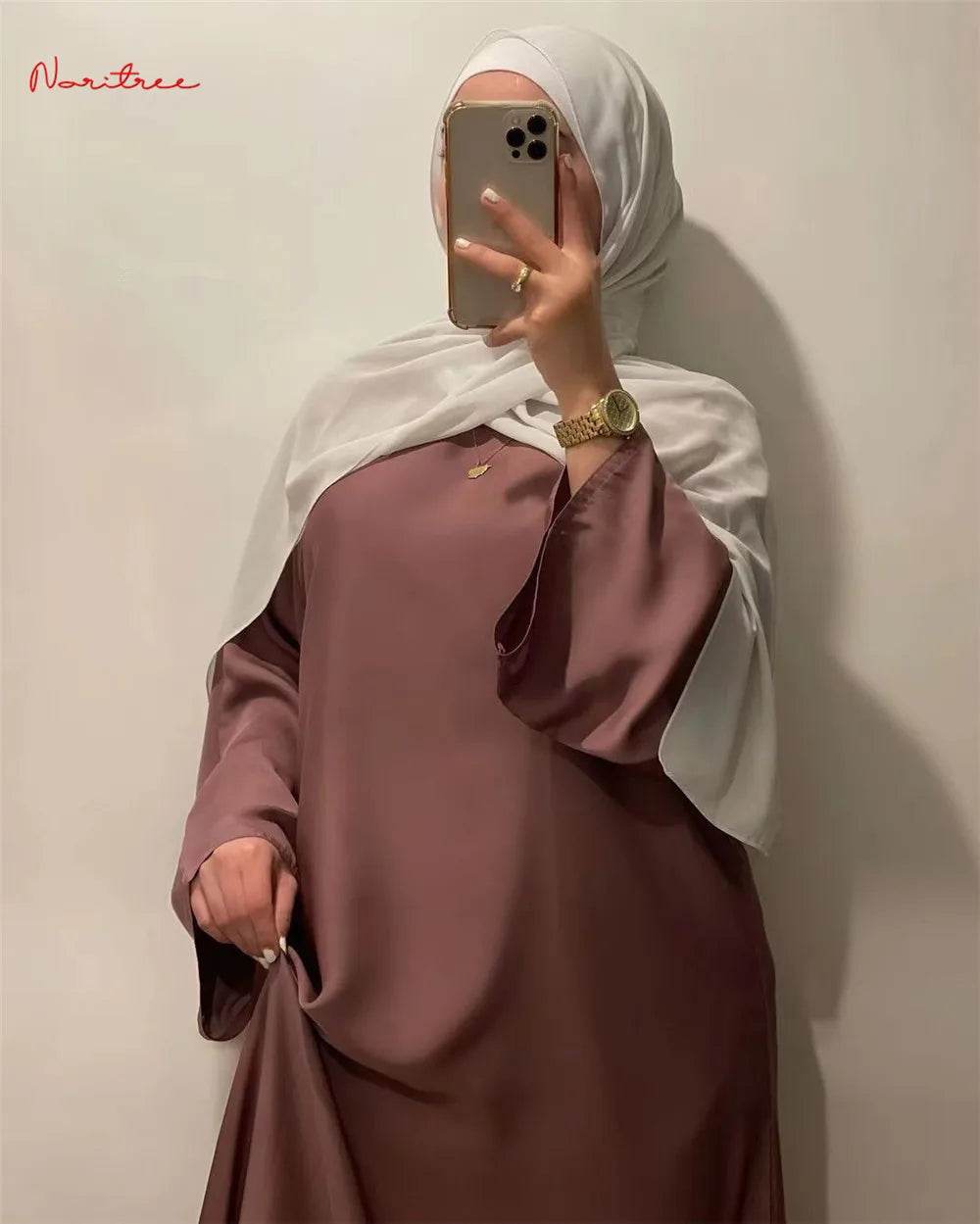 Fashion Sliky Djellaba Muslim Dress Dubai Full Length Flare Sleeved Soft Abaya Dubai Turkey Muslim Islam Robe WY921 - AIAZ