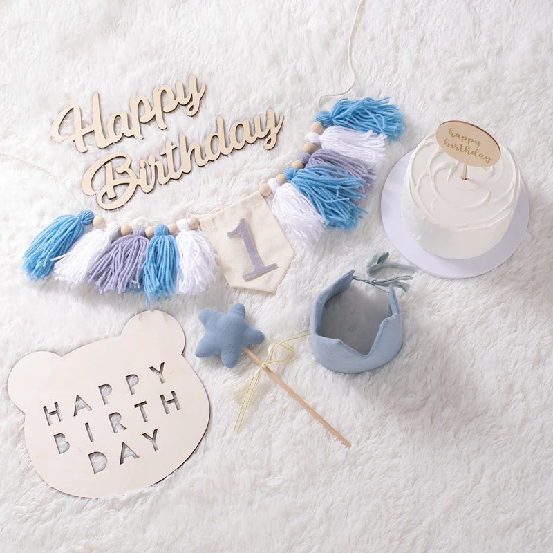 Let's Make Happy Birthday Banner Handmade Tassel Pendant First Boys Girl Baby Shower Birthday Party Balloon Decoration Supplies