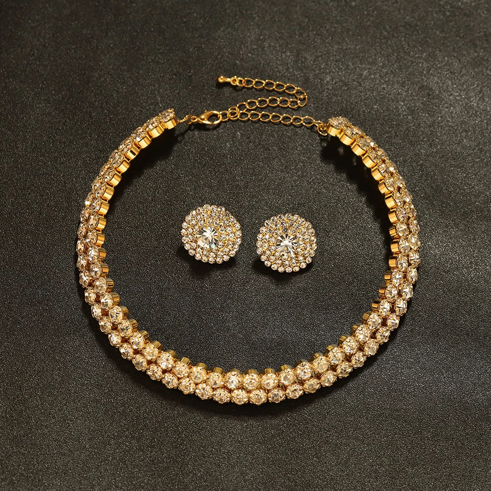TREAZY Gold Color Crystal Rhinestone African Bridal Jewelry Sets Choker Necklace Earrings Bracelet Set Women Wedding Accessories