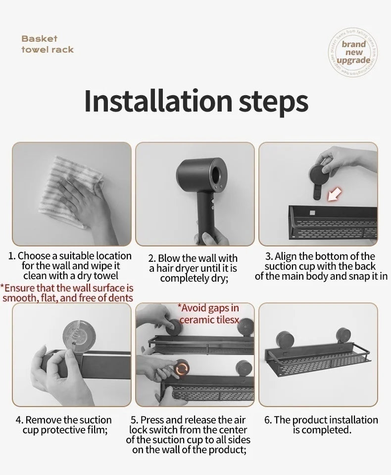 No Need To Drill Suction Cup Bathroom Storage Rack, Wall-mounted Oganizing Rack Cosmetic Storage Rack, Kitchen Storage Rack