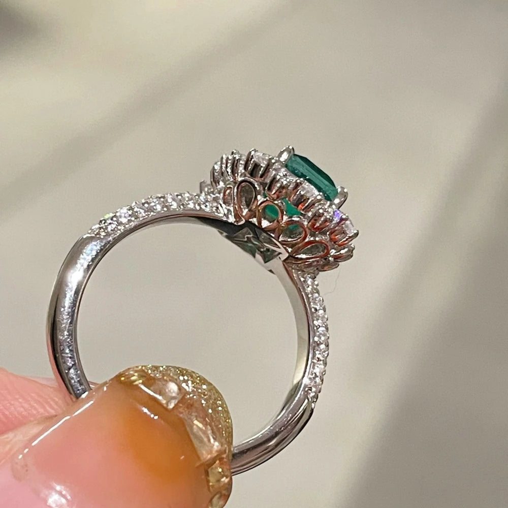 Wong Rain 925 Sterling Silver 2.2CT Emerald High Carbon Diamond Gemstone Engagement Ring for Women Fine Jewelry Anniversary Gift
