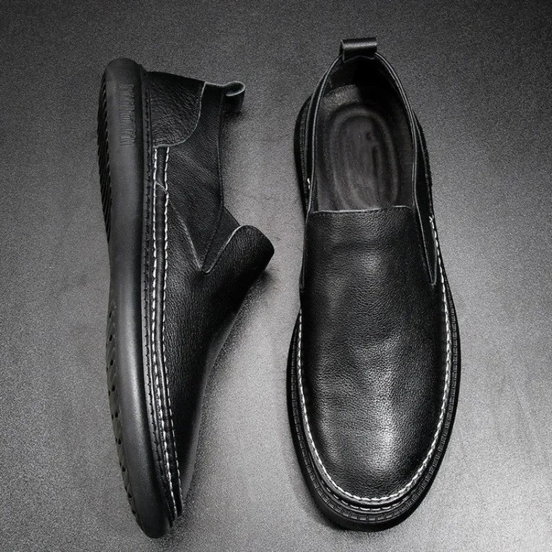 Harajuku Summer White Genuine Leather Mens Loafers Shoes Breathable Slip On Soft Male Casual Flat Sneakers Shoes Calzado Hombre