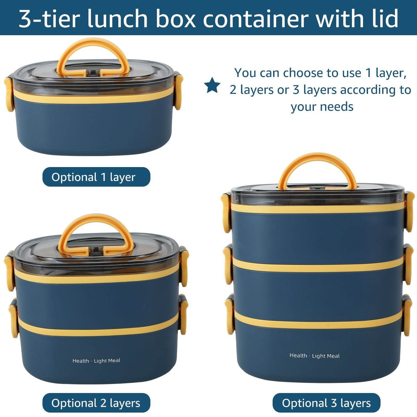 Lunch Box 2000ML 3-Tier Stackable Bento Case Sealed Leak-proof Meal Box Microwave Safe Portable Students Workers Food Container - AIAZ