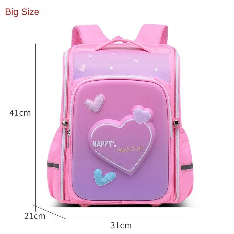 primary school bags for girls cute cartoon love heart pink school backpack student bookbag elementary school kids backpack - AIAZ