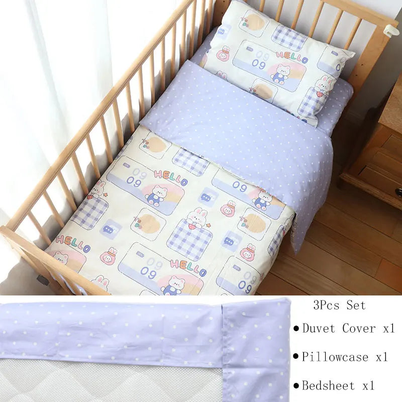 Baby Bedding Set Soft Cotton Baby Cot Kit Crib Bedding Set Quilt Duvet Cover Pillow Pilowcase Sheet Bumpers Baby Room Decoration