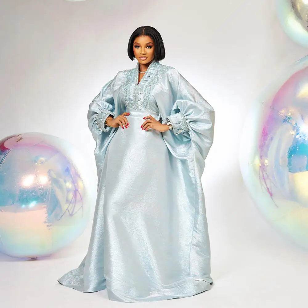 fashion turkey dresses for woman luxury elegant 2025 V-neck rhinestones dresses for church boubou african dresses - AIAZ