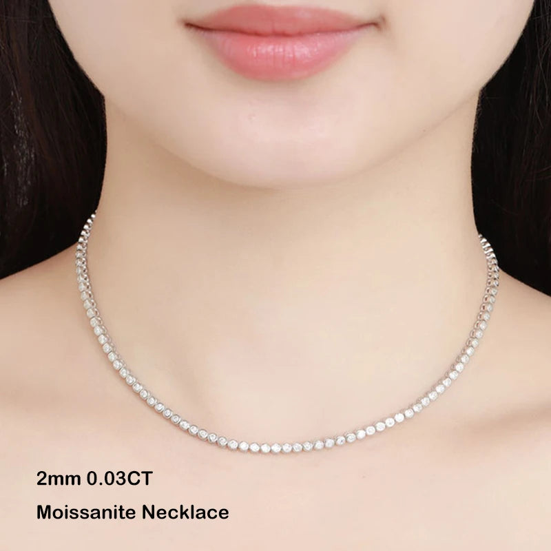 EWYA Luxury Bubble 2/3mm D Color Full Moissanite Tennis Necklace for Women S925 Silver Plated 18K Diamond Neck Chain Necklaces